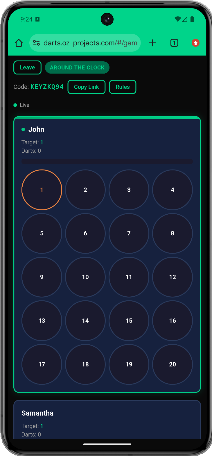 Dart Scorer Around the Clock game