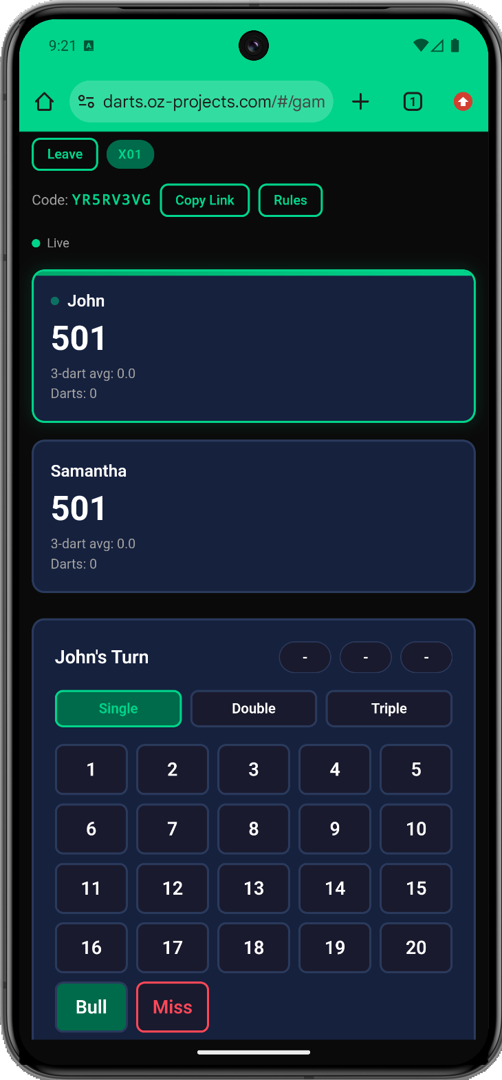 Dart Scorer X01 game